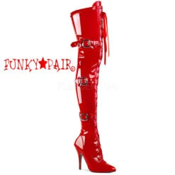 PLEASER Seduce-3028, 5" Lace-Up Triple Buckle Strap Thigh High Boots -PL Boots Shop seduce 3028 r 52125.1627325136