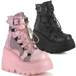 Demonia | Shaker-60 Gothic Wedge Dual Buckle Ankle Boots