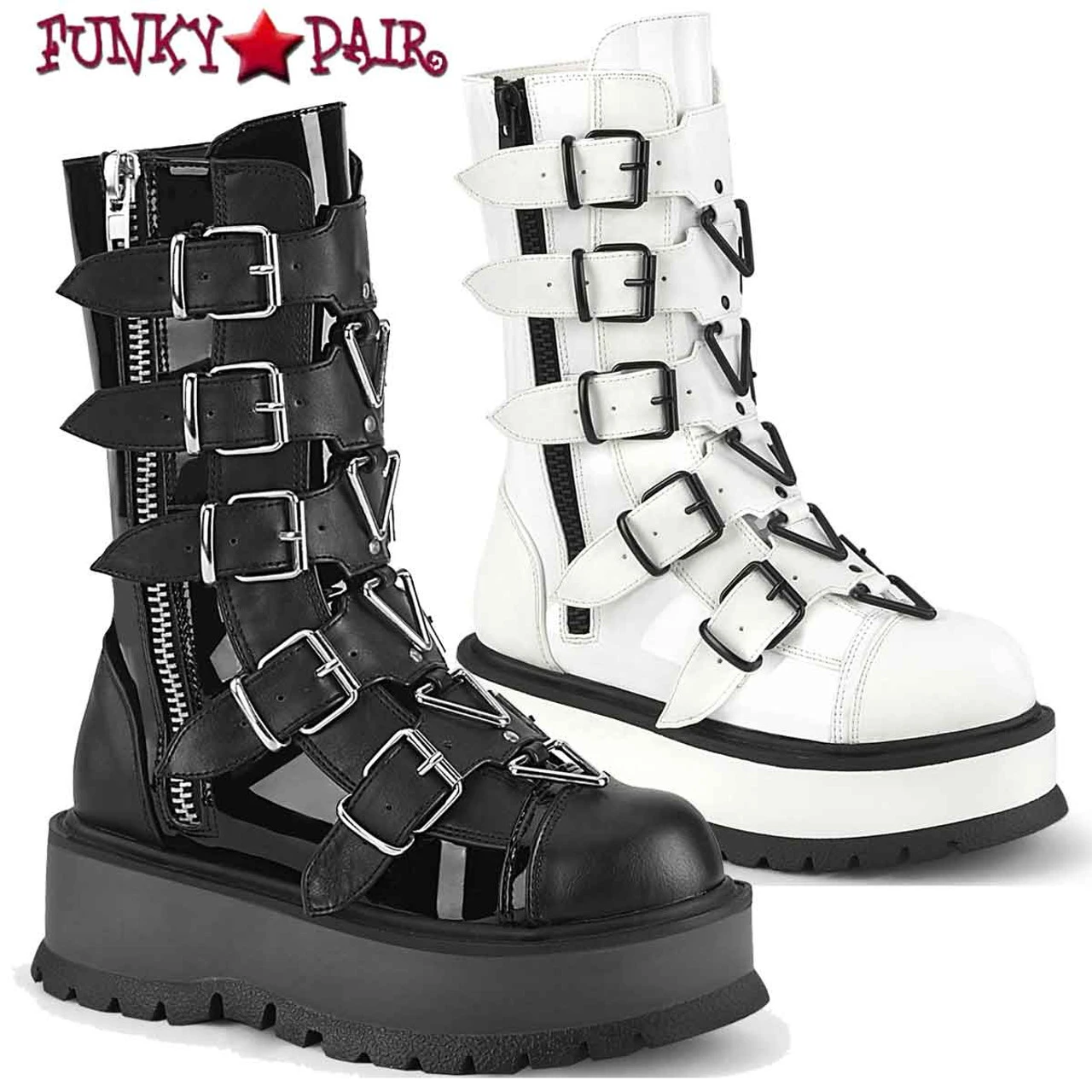 Demonia | Slacker-160, Mid-Calf Boots With Metal Buckles Straps 4 Demonia | Slacker-160, Mid-Calf Boots With Metal Buckles Straps - Image 2