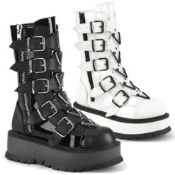 Demonia | Slacker-160, Mid-Calf Boots With Metal Buckles Straps