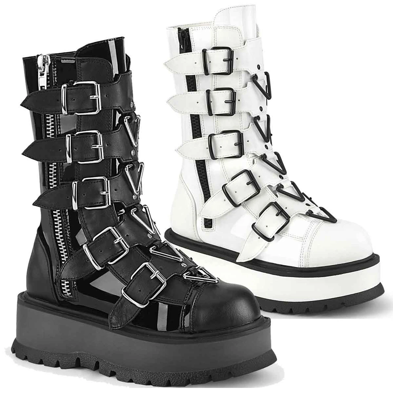 Demonia | Slacker-160, Mid-Calf Boots With Metal Buckles Straps 3 Demonia | Slacker-160, Mid-Calf Boots With Metal Buckles Straps