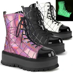 Demonia | SLACKER-88, Mid-Calf Boots With Spider Web Detail