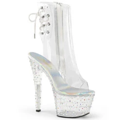 Pleaser | Stardance-1018C-7, Clear Ankle Boots With Rhinestones Platform