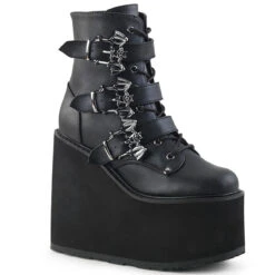 Demonia | Swing-103 Women's Goth Triple Bat Buckles Wedge Platform Ankle Boots