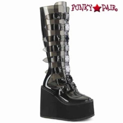 SWING-815C, Clear Platorm Boots With Metal Plates By Demonia -PL Boots Shop swing 815c smktpu 58317.1661576745