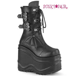 Demonia | WAVE-150, Gothic Wedge Platform Boots With Bat Buckles -PL Boots Shop wave 150 bvl 09336.1649750259